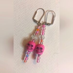 🍓🍓 Dangle Earrings Handcrafted Pink Skull 2 For$ 25